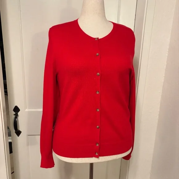Red Ann Taylor Ann Crew Neck Cardigan, Sz L, Excellent condition - Picture 3 of 4